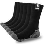 SockWaddles Mens Sports Socks Cushion Wicking Breathable Socks Women Outdoor Anti Blister Crew Hiking Socks for Walking Athletic Work Running Trekking Cycling Trainer 6 Pairs 47-50 (Black)