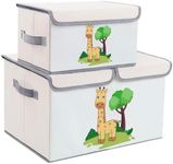 DIMJ 2 Pack Toy Boxes with Lid, Large Kids Storage Box Cartoon Fabric Toy Organiser Foldable Bins with Handles for Kids, Clothes, Toys, Books, Nursery, Home (Beige 2)