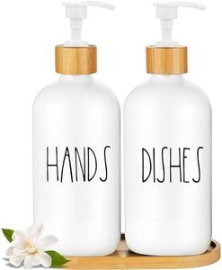 Arktek Glass Soap Dispenser Set with Tray, 2 Pack Hand and Dish Soap Dispenser Set for Bathroom and Kitchen Bottle Dispenser with Dish Soap, Hand Soap, Lotion 17 Oz (2 White)