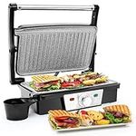 SUPERLEX 1500W Panini Press Toaster Sandwich Maker，Health Grill & Panini Press - Electric Non-Stick Griddle Plates， Automatic Temperature Control Opens 180°