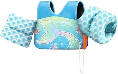 HeySplash Swim Vest for Kids, Toddler Pool Floaties Fit 33-66 Lbs, Children Swimming Vest with Adjustable Strap, Swim Jacket Water Wing Arm Float, Puddle Beach Boat Jumper Boy Girl, Blue Fishtail