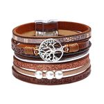 KunBead Jewelry Brown Wrap Leather Bracelets for Women Family Tree of Life Handmade Braided Multilayer Magnetic Buckle Bracelet Wristband Cuff Bangle Birthday Gifts