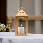 HOSLEY Classic Style Iron Lantern with One Pillar Candle|Gold Iron Hanging Lantern|Diwali Decor|Diwali Decoration for Home|Candle Holders for Home Decor|Pack of 1 (12 Inch High)