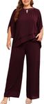 Hanna Nikole Plus Size Pant Suits for Women Business 2 Pieces Women Long Cocktail Pant Suits Wine Red 22 Plus