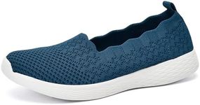 poemlady Women's Slip on Loafer Shoes - Mesh Casual Ballet Flat Nurse Walking Sneakers Knit Round Toe Casual Low Wedge Wide Shoes, 1906 B/Light Blue 5.5