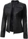 Black Biker Leather Jackets For Women - Cafe Racer Womens Motorcycle Jacket | [1313766] Ddge Black, 2XL