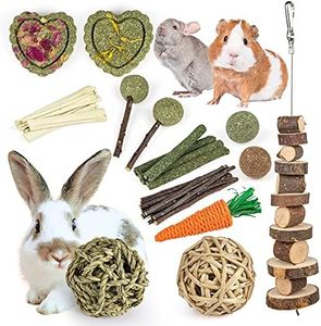 Sofier Rabbit Toys Bunny/Guinea Pig Toys Natural Timothy Hay Hamster Toys for Teeth Handmade Chews and Treats Apple Wood Sticks Chinchilla Rat