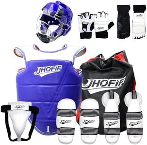 JHOFIF Sparring Gear 9PCS Set for Kids & Youth - Taekwondo Sparring Gear with Boxing Gloves, Headgear, Chest Guard, Boxing Equipment for Karate, Kickboxing, MMA Training & Competition (Blue, 5#)