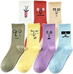 OurSuperDeals Cool Funky fun Silly Socks for Men Women Teens Graphic Funny Cute Face Novelty Weird Cotton Crew Colorful Socks, 7 Pairs Mood Face Socks, Large