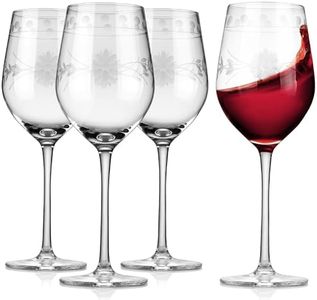 Royalrose Delight Glasses, Set of 4, Unique Vintage Style Glass Set with Decorative Etching, Dishwasher Safe. (Red Wine Glass)