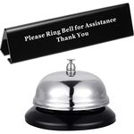 Desk Service Dinner Bell Metal Construction Call Bell and Double-side No Receptionist Sign Please Ring Bell Sign for Service Assistance for Hotels Schools Restaurants Reception Areas (Sliver Bell)