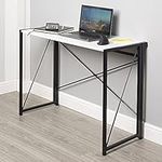 URBNLIVING No Assembly Chicago Wooden Office Bedroom Computer Study Desk Folding Table With Metal Legs (White)