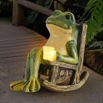 FOXMIS Miniature Frog Garden Statue Halloween Decorations Fairy Garden Accessories Outdoor Figurine Lights Solar Garden Frog Decor Art Housewarming Gift for Patio,Yard,Lawn Ornament,3.89"x2.36"x3.93"