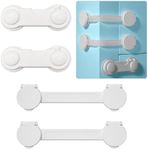 RINGSUN 4-Pack Baby Proofing Locks, 2 Buckle & 2 Strap Child Safety Lock, 3M Self-Adhesive No Drilling Child Proof Locks for Cabinets Drawers Toilet Fridge Doors, White