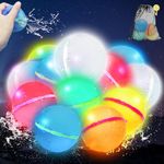 12 PCS Reusable Water Balloons,2024 New Quick Fill Magnetic Silicone LED Lights Water Balloon Toys,Outdoor Pool Beach Party Supplies Water Balloons for Kids Adults (12 PCS)