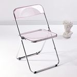 Luxury Modern Acrylic Folding Chair-KAIHAOWIN Transparent Chairs-Ghost Stackable Crystal Folding Chair-PC Plastic Living Room Seat-Chrome Frame and Foldable Acrylic Chair for Outside Inside (Pink)