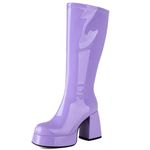 Women's Mid-Calf Boots for Women Metallic Patent Platform Boots Block High Heels Goth Punk Boots Gogo Disco Style Chunky Rave Boots Purple Size 39