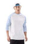 The Souled Store Blue Melange Men and Boys Round Neck Blue and White Colorblocked Cotton Full Sleeve T-Shirts