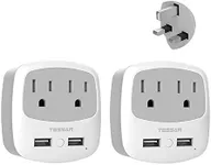 TESSAN US to UK Plug Adapter, Type G Travel Adaptor with 2 USB 2 Electrical Outlets, UK Power Adapter for USA to Ireland England London Scotland British Dubai Kenya Hong Kong Qatar, 2-Pack gray