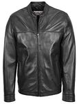 Mens Real Leather Classic Zip Box Jacket Standing Collar Paul (3XL, Black)