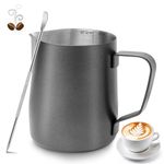 Milk Frothing Pitcher, 350ml /12oz Milk Jug for Coffee Machine, Milk Jug with Measurement Mark and Decorating Pen for Making Latte Art and Cappuccino Coffee, Suitable for Coffee Lovers, Black