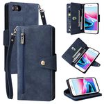 QLTYPRI Case for iPhone 7 iPhone 8/SE 2022/2020 5G, Premium PU Leather Cell Phone Case with 9 Card Slots and Metal Snap Buttons, Zipper Wallet Protective Cover for iPhone 7/8/SE/2022/2020 - Blue