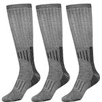 80% Merino Wool Boot Knee High Socks 3 Pairs Long Length For Men And Women (Black)