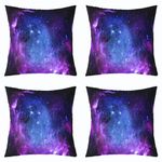 Purple Galaxy Throw Pillow Covers 18x18 Set of 4, Kids Teens Girls Boys Starry Sky Pillow Covers Space Universe Star Design Cushion Covers, Soft Breathable Microfiber Home Decorative Pillow Covers