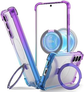 ANSIWEE for Clear Samsung Galaxy S23+ Plus Case with Magnetic Stand, Magsafe Compatible Military Drop Protection Colorful Bumper, Wireless Charging Ring Holder Cover for Men Women (Purple Blue)