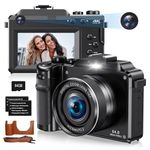 4K 64MP Digital Camera for Beginners Teens – Dual Lens Vlogging Camera with 32GB SD Card, 2 Batteries, Charger & Protective Case, Compact Camera for YouTube and Travel