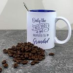 Personalised Coffee Mug Ceramic White 350ml Two Tone, Pregnancy Announcement, Baby Reveal Gift for Dad, Only The Best Dads Get Promoted to Grandad, Grandpa, Granddad (Blue)