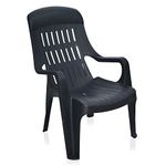 Nilkamal Weekender Plastic Mid Back With Arm Chair|Chairs For Home|Dining Room|Bedroom|Kitchen|Living Room|Office - Outdoor - Garden|Dust Free|100% Polypropylene Stackable Chairs|Set Of 2,Black