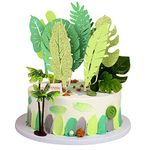 Gyufise 16Pcs Tropical Leaves Cake Toppers Glitter Palm Turtle Leaves Cake Toppers Green Leaf Forest Cupcake Plant Leaf Tropical Birthday Jungle Hawii Theme Birthday Party Cake Decorations