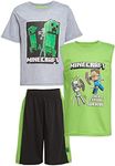 Minecraft Boys Creepers 3 Piece T-Shirt Tank Top Short Set (Gray Heather, 4)