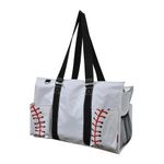 NGIL Utility Water Resistant Tote Bag, Top Zipper Closure, Perfect Gifts for Working Women, Nurses, Gym bag, Baseball-white, Large, Casual