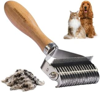 PAWSHOLIC 3-in-1 Professional Pet Shedding Dematting Comb - Deshedding Undercoat Rake for Dogs with Stainless Steel Blades Metal Pet Brush with Wood Handle Matted Hair Detangling Thinning and Shedding