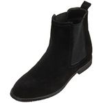 CALTO Men's Invisible Height Increasing Elevator Shoes - Black Suede Leather Slip-on Chelsea Boots - 2.9 Inches Taller - K33090 - Size 9 UK