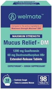 WELMATE - Maximum Strength Mucus Relief DM (98 Servings) - 1200mg Guaifenesin + 60mg Dextromethorphan HBr - 12-Hour Expectorant, Cough Relief - 98 Extended-Release Tablets
