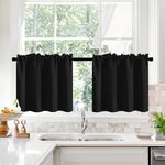 Deconovo Black Curtains 24 Inch Long, Cafe Curtains for Small Windows, Short Curtains for Bathroom Window, Curtain Tiers for RV/Camper/Basement, Black, 2 Panels, W30 X L24