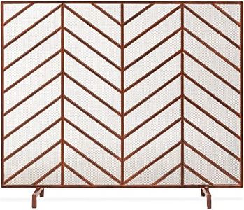 Best Choice Products 38x31in Single Panel Handcrafted Wrought Iron Mesh Chevron Fireplace Screen, Fire Spark Guard for Living Room, Bedroom Décor w/Distressed Antique Finish - Copper