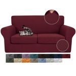 JIVINER Newest 3 Pieces Stretch Couch Covers for 2 Cushion Couch Fitted Thick Loveseat Sofa Slipcover with 2 Seat Cushion Covers for Living Room Pet Dogs (Loveseat, Wine Red)