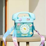 RATAVA 400ML Creative Retro Telephone Shape Water Bottle with Adjustable Shoulder Strap, Drinking Bottles with 3D Sticker Suitable for Outdoor Like Travel,Sports (1Pc)