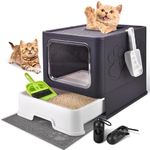 Homagico Cat Litter Box with Litter Mat, Foldable Extra Large Free in and Out/One-Way with Lid, Drawer Type Enclosed Kitty Litter Box,Odor Control Anti-Splashing Easy Cleaning (Dark Purple)