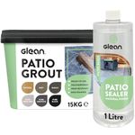 GLEAN Patio Grout BASALT 15kg + Patio Sealer Natural Finish 1 Litre | Jointing Compound | Brush In Patio Grout For Paving Patios & Block Paving + Water Based Sealer
