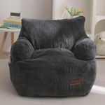 MAXYOYO Kids Bean Bag Chair, Stuffed Toddler Bean Bag Sofa with Armreast, Lazy Sofa with Pocket Floor Chair for for Boys and Girls, Dark Grey