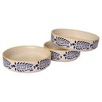 ShadowGreen - Ceramic Salad Tray/Bowl - Deep Dish Bowl - Salad Plate - Serving Snacks Tray - Set of 3 (5.5 inch, 6.5inch, 7.5inch) - 3 Snacks/Salad Bowls - Blue Leaf Design