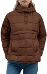 Flygo Womens Oversized Puffer Jacket Packable Quilted Pullover Jackets Hoodies Lightweight Padded Down Coat(Brown-L)