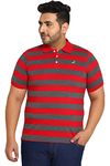 AMERICAN CREW Polo Collar Stripes Regular Fit T-Shirt For Plus Size Men (Red & Charcoal Melange-Ac3053-3Xl), Multi