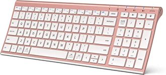 iClever BK10 Multi-Device Bluetooth Keyboard – Windows, Mac, Chrome OS, Android, iPad, iPhone, Apple TV Compatible –Rechargeable Wireless Keyboard Easy-Switch up to 3 Devices – Rose Gold