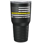 White Distressed Thin Gold Line Flag 30 oz Stainless Steel Dispatcher Tumbler